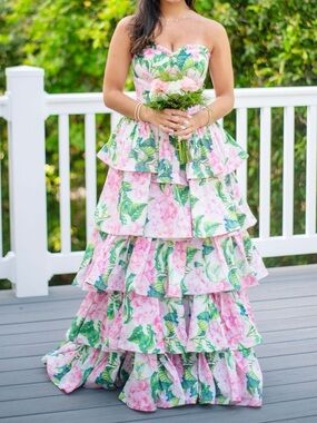 Jovani Floral Print Strapless Gown 37058